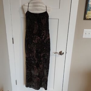 Elegant Dk Brown Velvet Paisley Slip Dress